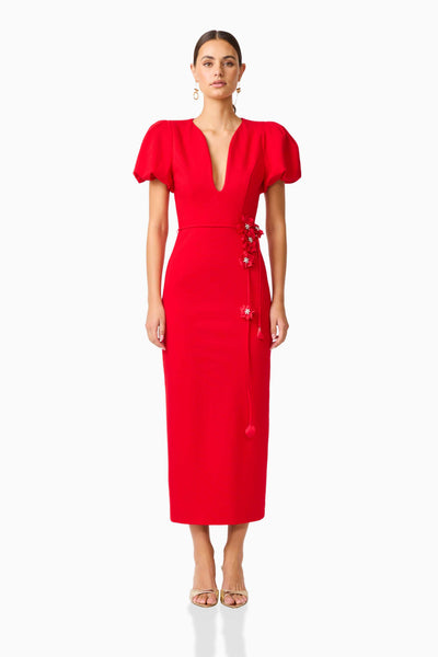 Elliatt - Martina Puff Sleeve Midi Dress - Red