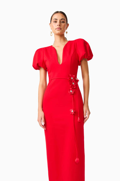Elliatt - Martina Puff Sleeve Midi Dress - Red