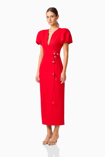 Elliatt - Martina Puff Sleeve Midi Dress - Red