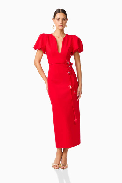 Elliatt - Martina Puff Sleeve Midi Dress - Red