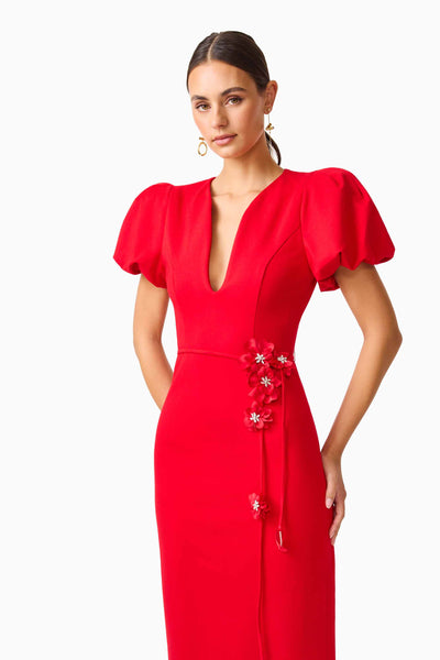 Elliatt - Martina Puff Sleeve Midi Dress - Red