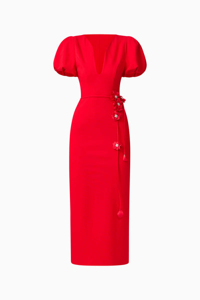 Elliatt - Martina Puff Sleeve Midi Dress - Red