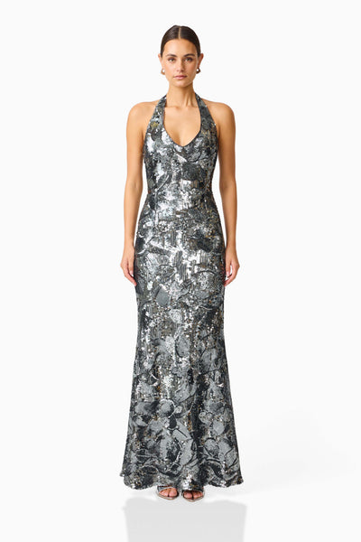 Elliatt - Titania Halter Gown - Deep Silver