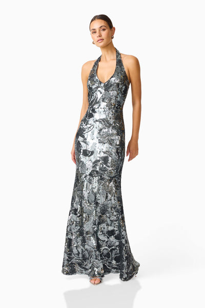 Elliatt - Titania Halter Gown - Deep Silver