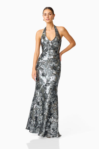 Elliatt - Titania Halter Gown - Deep Silver