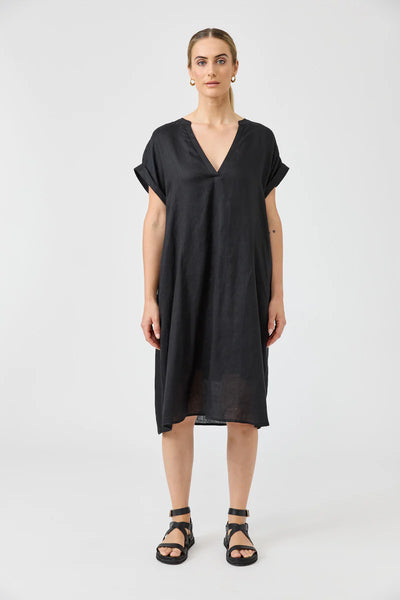 Eb & Ive - Studio Dress Linen - Ebony Black