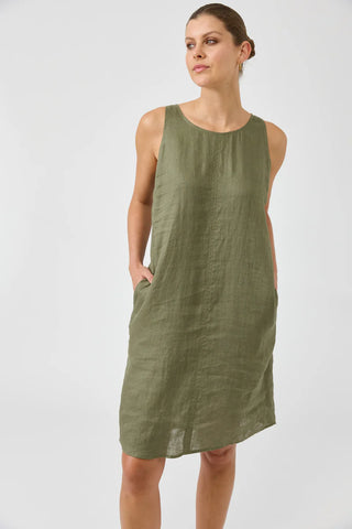 Eb & Ive - Studio Midi Dress Linen - Khaki