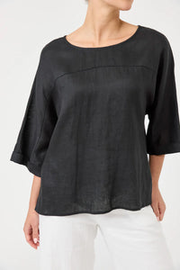 Eb & Ive - Studio Relaxed Top Linen - Ebony Black
