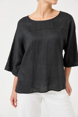 Eb & Ive - Studio Relaxed Top Linen - Ebony Black