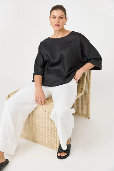 Eb & Ive - Studio Relaxed Top Linen - Ebony Black