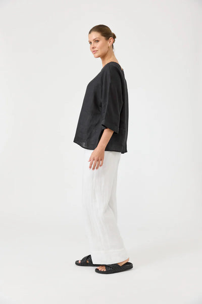 Eb & Ive - Studio Relaxed Top Linen - Ebony Black
