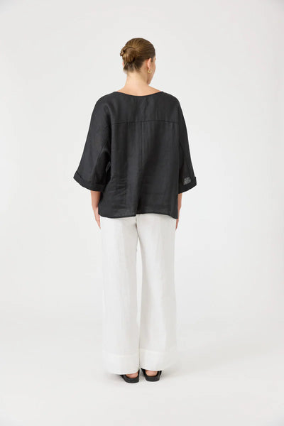 Eb & Ive - Studio Relaxed Top Linen - Ebony Black