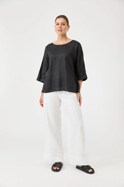 Eb & Ive - Studio Relaxed Top Linen - Ebony Black