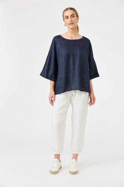 Eb & Ive - Studio Relaxed Top Linen - Navy