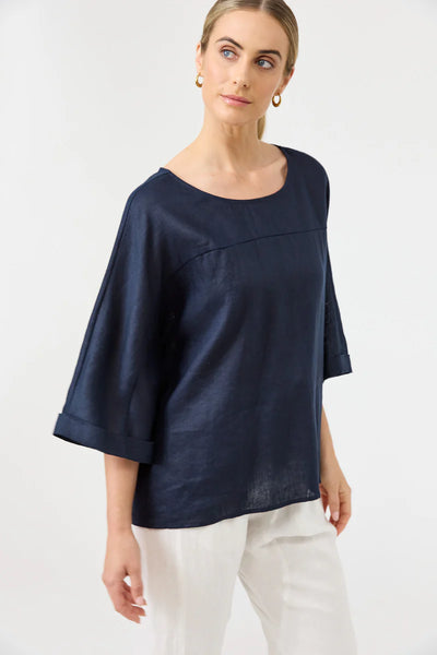 Eb & Ive - Studio Relaxed Top Linen - Navy