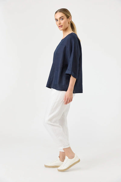 Eb & Ive - Studio Relaxed Top Linen - Navy