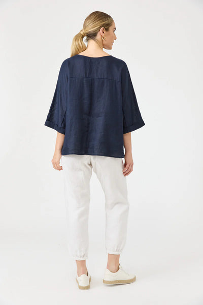Eb & Ive - Studio Relaxed Top Linen - Navy