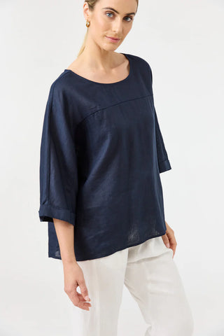 Eb & Ive - Studio Relaxed Top Linen - Navy