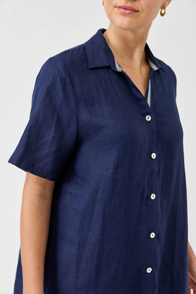 Eb & Ive - Studio Short Shirt Dress Linen - Navy