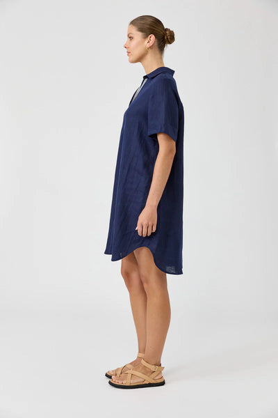 Eb & Ive - Studio Short Shirt Dress Linen - Navy
