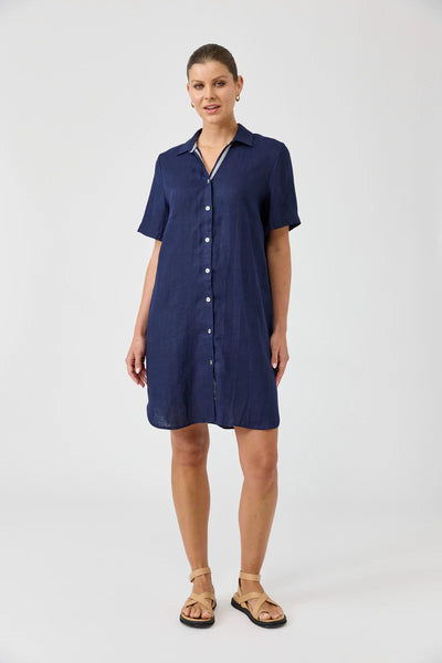 Eb & Ive - Studio Short Shirt Dress Linen - Navy