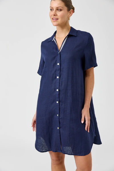 Eb & Ive - Studio Short Shirt Dress Linen - Navy