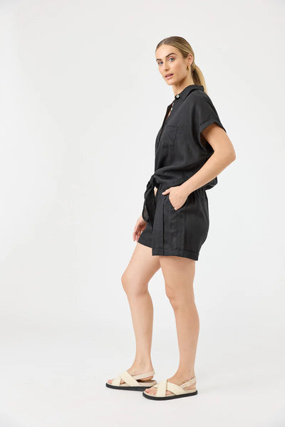 Eb & Ive - Studio Tie Shirt Linen - Ebony Black