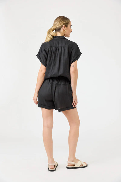 Eb & Ive - Studio Tie Shirt Linen - Ebony Black