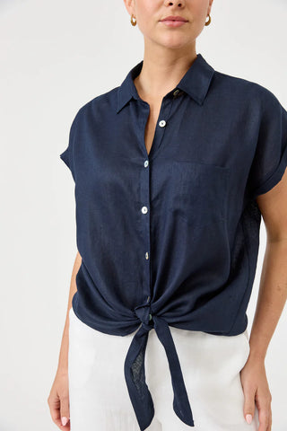 Eb & Ive - Studio Tie Shirt Linen - Navy