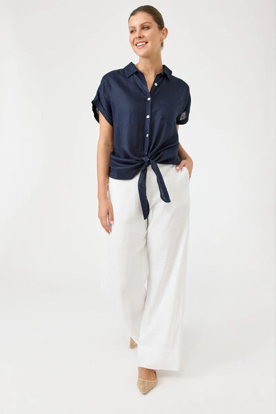 Eb & Ive - Studio Tie Shirt Linen - Navy