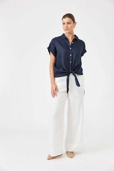 Eb & Ive - Studio Tie Shirt Linen - Navy