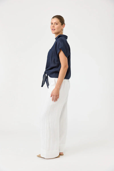 Eb & Ive - Studio Tie Shirt Linen - Navy