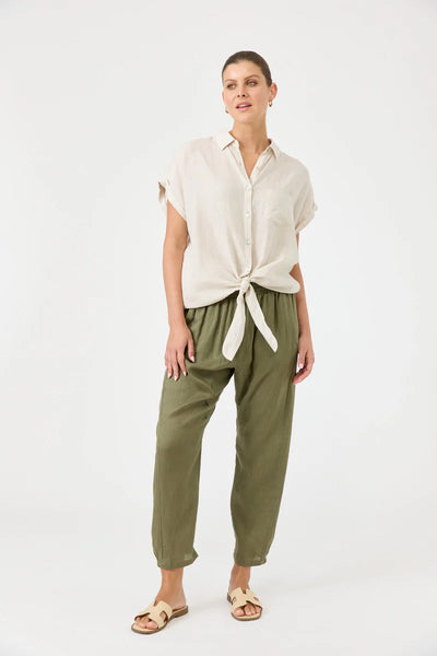 Eb & Ive - Studio Tie Shirt Linen - Tusk