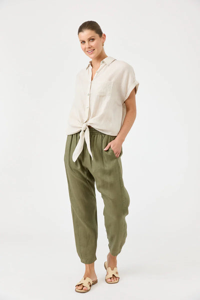 Eb & Ive - Studio Tie Shirt Linen - Tusk