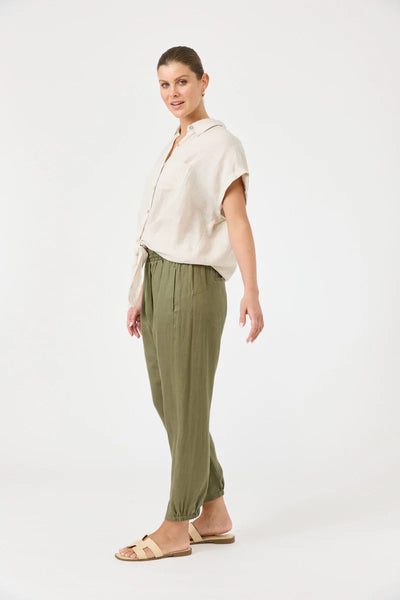 Eb & Ive - Studio Tie Shirt Linen - Tusk