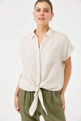 Eb & Ive - Studio Tie Shirt Linen - Tusk