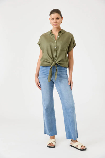 Eb & Ive - Studio Tie Shirt Linen - Khaki