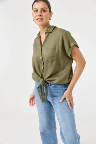 Eb & Ive - Studio Tie Shirt Linen - Khaki