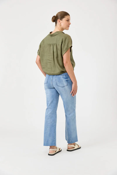 Eb & Ive - Studio Tie Shirt Linen - Khaki