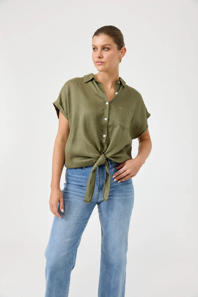 Eb & Ive - Studio Tie Shirt Linen - Khaki