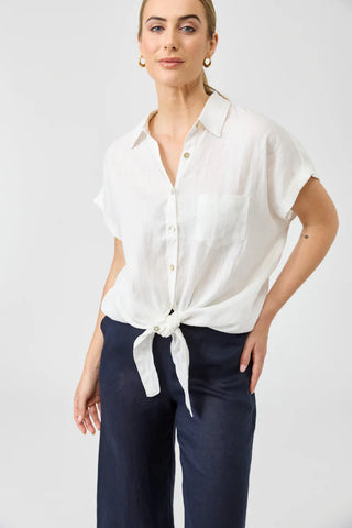 Eb & Ive - Studio Tie Shirt Linen - White Salt