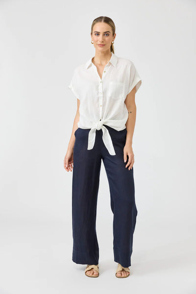 Eb & Ive - Studio Tie Shirt Linen - White Salt