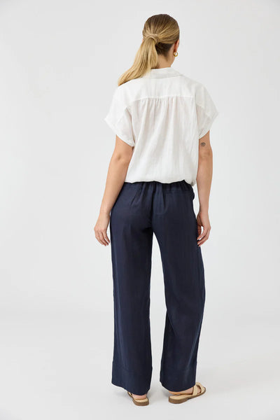 Eb & Ive - Studio Tie Shirt Linen - White Salt