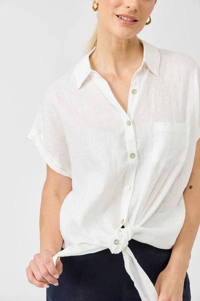 Eb & Ive - Studio Tie Shirt Linen - White Salt