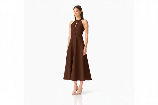Elliatt - Floriana Halter Neck Fit & Flare Dress - Cornflower Blue
