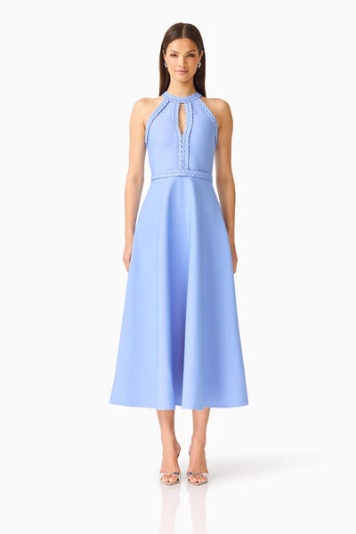 Elliatt - Floriana Halter Neck Fit & Flare Dress - Cornflower Blue