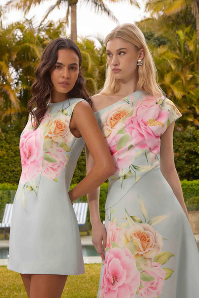 Elliatt - Harper Asymmetrical Gown - Blue Floral Dress