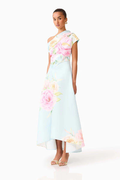 Elliatt - Harper Asymmetrical Gown - Blue Floral Dress