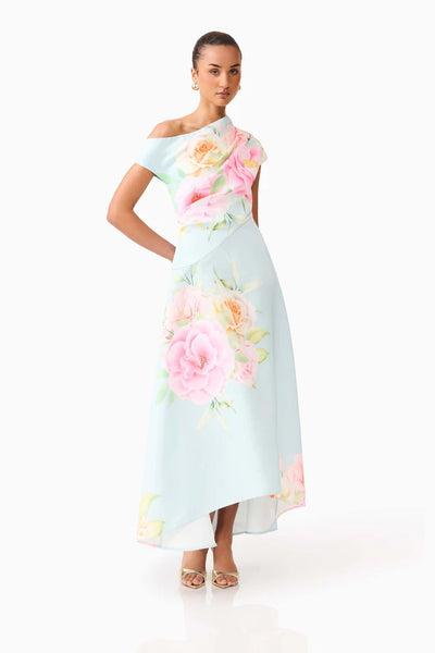 Elliatt - Harper Asymmetrical Gown - Blue Floral Dress