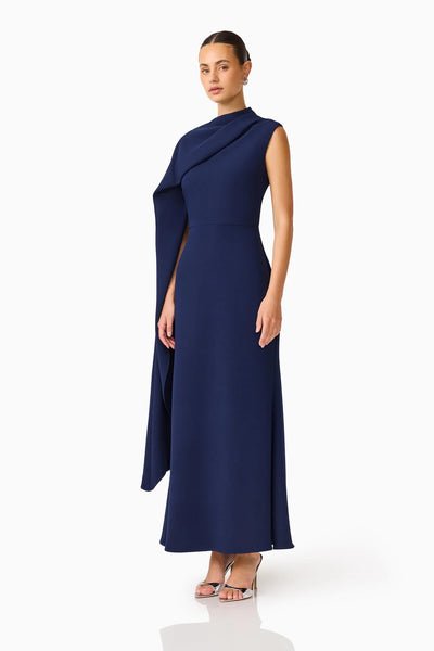 Elliatt - Leonara Asymmetric Cape Dress - Deep Navy